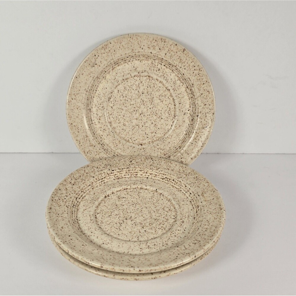 Set of 3 Country Sage Brown Speckled Saucers by Homer Laughlin 6"